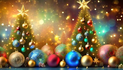 Naklejka na ściany i meble christmas tree and decorations