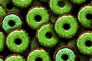 Fototapeta premium Geometric Green donut pattern. Calories frosting. Generate Ai