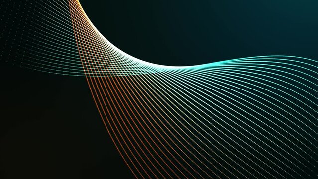 Seamless loop animation of abstract shape made of wavy lines smoothly floating on a dark background.  Elegant screensaver for computer technologies, coding, internet and science fiction. 4k , 60 fps