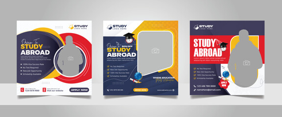 Study abroad social media post banner, Higher education social media post square flyer web banner template - obrazy, fototapety, plakaty