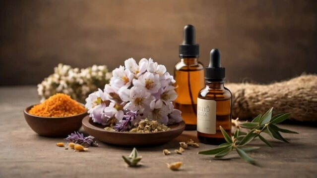 spa still life with essential oils and lavender