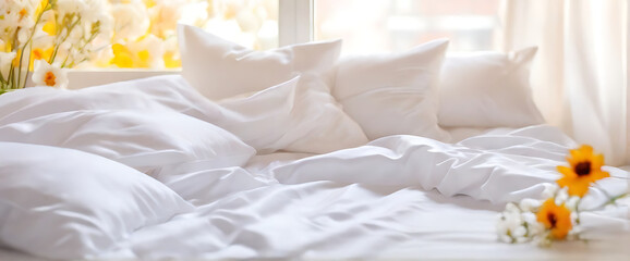 Fototapeta na wymiar White bedding sheets and pillow background