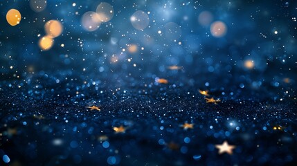 A dark blue background with stars and bokeh lights, creating an enchanting atmosphere for the...
