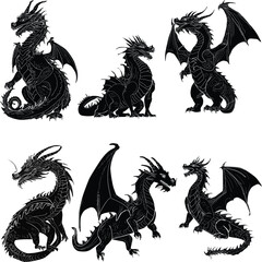 dragon six symbols isolated on white