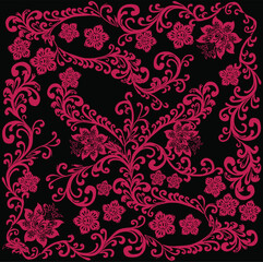 decorated pink swirls and curls in square on black