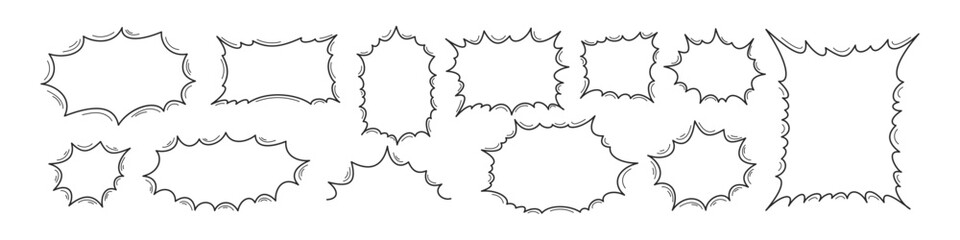 Speech bubbles in manga comic style. Black and white anime chat boxes. Templates for your text. Vector illustration.