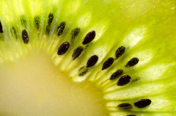 Fresh kiwi fruit slices closeup macro texture background
