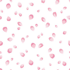 Seamless pattern with flying pink rose petals. Vector illustration for textiles, wrapping paper, wallpaper.