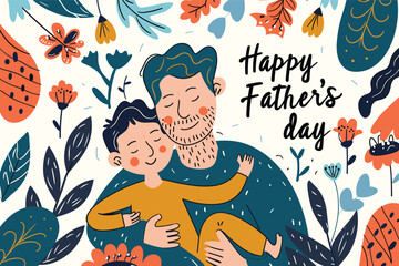 Father's day doodle style vector illustration, Father holding his child doodles vector