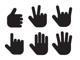 Human Hand collection, different hands, gestures, signals and signs. Vector icon set illustration