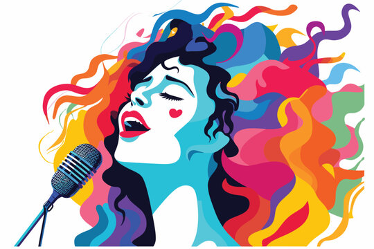 singer with colorful hair and microphone clip art preview