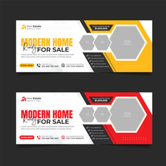 Real estate business cover design, House property sale advertising social media banner, Multipurpose horizontal ads template.