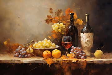 Still life in brown tones. Oil painting in impressionism style.