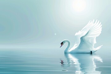 Fototapeta premium Swan gliding gracefully on a crystal blue background elegance personified surrounded by copyspace