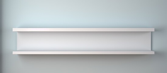 Two white shelves are securely attached to the wall in a simple room. The shelves are empty and aligned perfectly, adding practical storage space to the room.