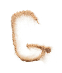 G English alphabet made of Sand explosion with G English alphabet scattered, space for text....