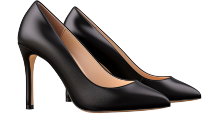 black leather high heeled women shoe or Stiletto isolated on transparent background