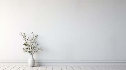 Contemporary Living: Minimalist Soft Grey Interior with Houseplant. Suitable for your projects and copyspace writing.