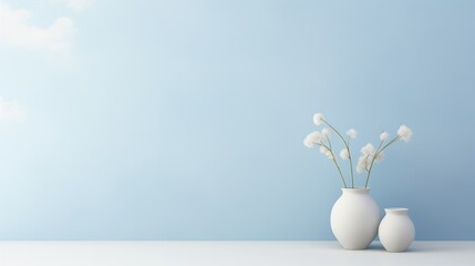 Soft Blue Minimalist Interior Design with  Houseplant. Suitable for your projects and copyspace writing