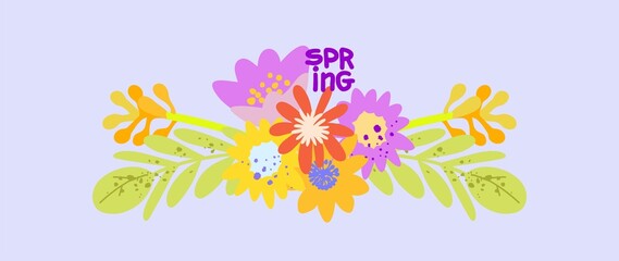 Happy Easter card (poster) on a holiday theme. Trendy design with typography, spring hand-drawn botanical elements and Easter symbols in contrasting colors. Minimalist style of modern art.