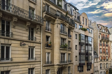 Fototapeta na wymiar Paris, beautiful building boulevard de Port-Royal, in the 5e arrondissement, a luxury district 