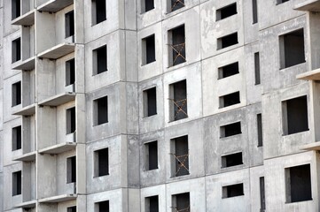 Modern large-panel construction. Multi-apartment residential building.