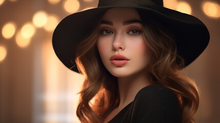 Fashionable Young Woman Wearing a Hat: 8K/4K Photography