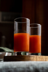 Still life shot of carrot juice in a glasses. Detox drink
