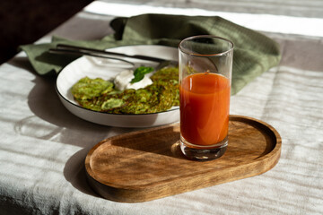 Still life shot of carrot juice in a glass. Detox drink