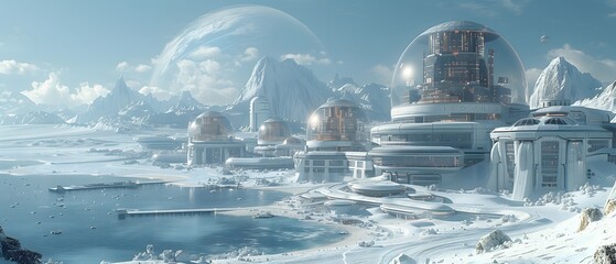 A city on the moon with transparent domes, wide wallpaper