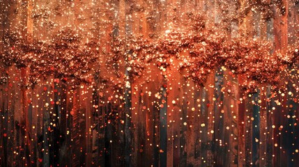 Abstract Copper Glitter Sparkles Cascade Down Dark Background Elegance Festive Concept