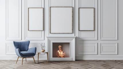 frame mockup on modern interior design background for winter, 3d render, 3d illustration