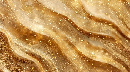 Luxurious Golden Liquid Texture with Glittering Swirls and Waves for Elegant Backgrounds