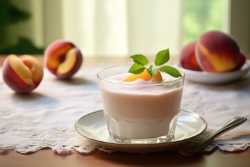 Creamy Peach yogurt food. Fruit drink organic. Generate Ai