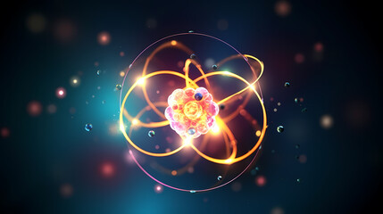 Atomic model with visible electron orbitals - obrazy, fototapety, plakaty