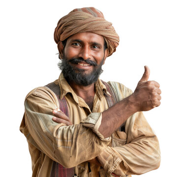 Indian farmer man with thumb up isolated on transparent background