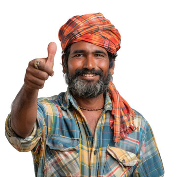 Smiling indian male farmer with thumb up isolated on transparent background