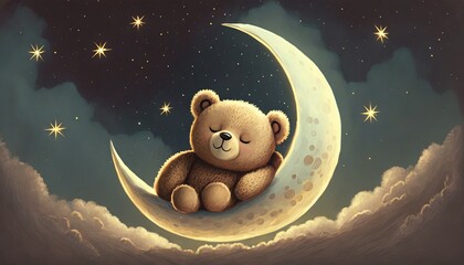 teddy bear on the moon - obrazy, fototapety, plakaty