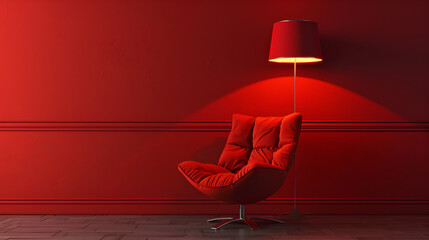 interior design red modern chair and lamp, generative ai
