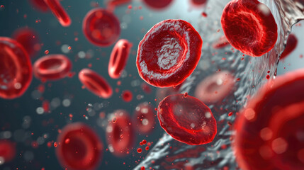 A close up of red blood cells in motion - obrazy, fototapety, plakaty