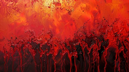 Abstract art of acid rain on Venus blending red themes with lava flows - obrazy, fototapety, plakaty