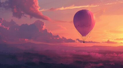 A soft lavender balloon blending with the hues of a sunset sky.