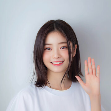 手を振る可愛い女性