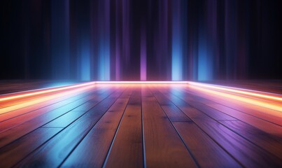 Obraz premium Empty Wooden Floor with Holographic Background for Display