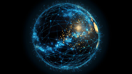 Digital technology network big data effect connected node cluster network, abstract connection background line sphere - obrazy, fototapety, plakaty