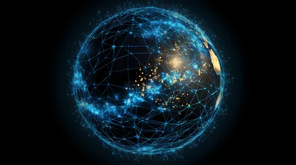 Fotobehang Digital technology network big data effect connected node cluster network, abstract connection background line sphere © jiejie