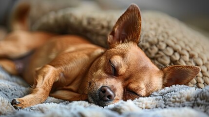 Brown chihuahua dog sleeping on a blanket