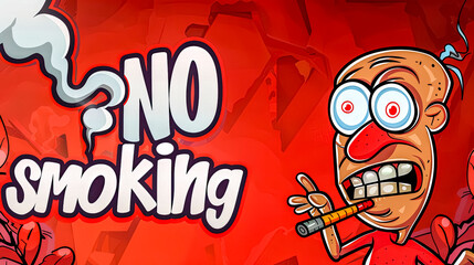 Cartoon no smoking sign with distressed character