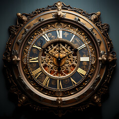 Antique clock face with intricate details.