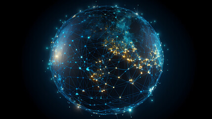 Digital technology network big data effect connected node cluster network, abstract connection background line sphere
